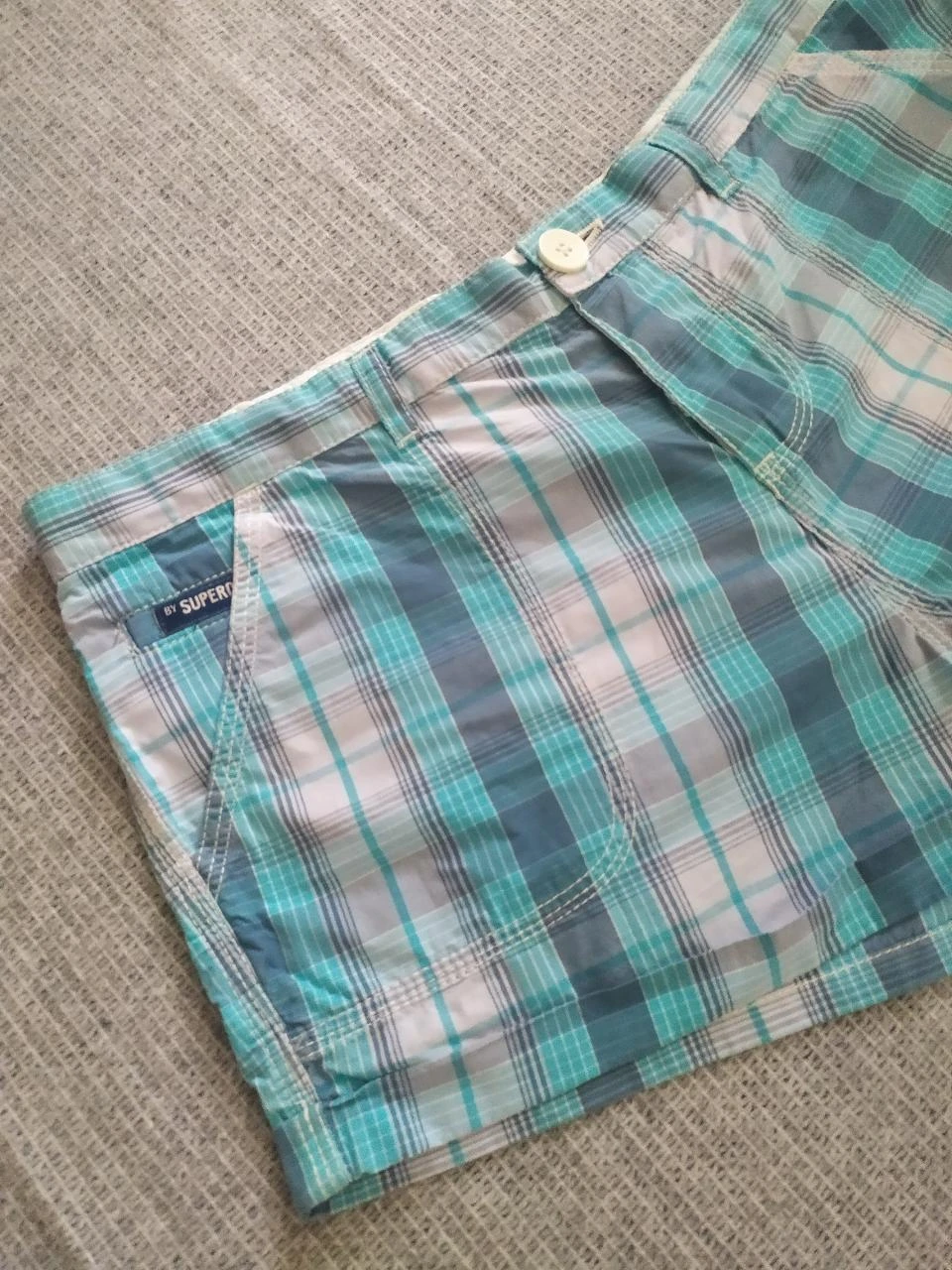 Superdry Short en Coton à Carreaux pour Femme M Turquoise Blue Y2K – photo 5